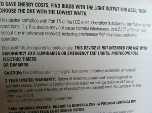 limited warranty on residential light bulb