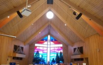 New white LED track lighting at a church sanctuary